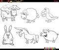 Cartoon farm animal characters set coloring book page Royalty Free Stock Photo