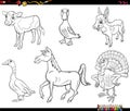 Cartoon farm animal characters set coloring book page Royalty Free Stock Photo