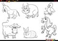 cartoon farm animals comic characters set coloring page Royalty Free Stock Photo