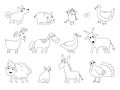 Cartoon farm animals. Domestic bool horse sheep lamb chicken pig vector funny drawn collection