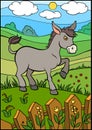 Cartoon farm animals for kids. Cute small donkey.