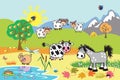 Cartoon farm animals in the pasture