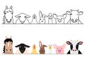 Farm animals border set Royalty Free Stock Photo