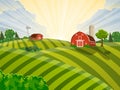 Cartoon farm green seeding field,