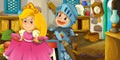 Cartoon farm house ranch kitchen with knight princess