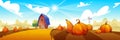 Cartoon farm landscape with red barn and pumpkins Royalty Free Stock Photo