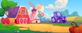 Cartoon farm landscape with red wooden barn Royalty Free Stock Photo