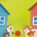 Cartoon farm ranch animals playing wool toy