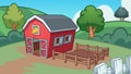 Cartoon farm with red barn