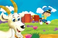 Cartoon farm scene with animal goat having fun Royalty Free Stock Photo