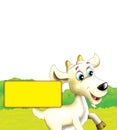 Cartoon farm scene with animal goat having fun in nature Royalty Free Stock Photo