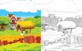 Cartoon farm scene with animal goat having fun on the farm ranch - illustration for children Royalty Free Stock Photo