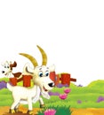 Cartoon farm scene with animal goat having fun in nature Royalty Free Stock Photo