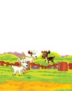 Cartoon farm scene with animal goat having fun on white background - illustration for children Royalty Free Stock Photo