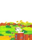 Cartoon farm scene with animal goat having fun on white background - illustration for children Royalty Free Stock Photo