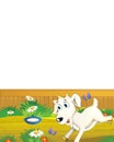 Cartoon farm scene with animal goat having fun on white background - illustration for children Royalty Free Stock Photo