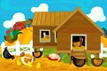 Cartoon farm scene - traditional village - for different usage