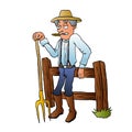 Cartoon Farmer Character with pitchfork