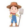 Cartoon farmer holding rake.