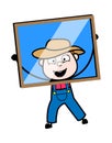 Cartoon Farmer looking from glass frame