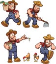 Cartoon male farmer performing different activities