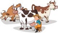 Cartoon farmer milking cow. Royalty Free Stock Photo