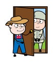 Cartoon Farmer opening Door