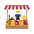 Cartoon Farmer Vegetable Seller. Vector