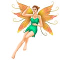 3d forest fairy wearing green dress isolated on transparent background type 2