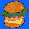 Cartoon of a fast food fish and vegetable burger