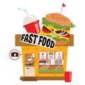 Cartoon fast food restaurant. Small shop. Business illustration.