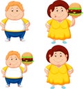 Cartoon fat boy and girl with big hamburger Royalty Free Stock Photo