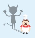 Cartoon Fat Funny Cook - Devil person Standing with Fake Smile Royalty Free Stock Photo