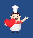 Cartoon Fat Funny Cook - Holding a Heart and Showing with Hand
