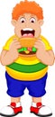 Cartoon Fat Man eating Burger Royalty Free Stock Photo