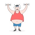 Cartoon fat man lifting weights