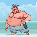 Cartoon fat man with naked torso on the seashore Royalty Free Stock Photo