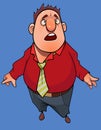 cartoon fat man stands with and looks in surprise with his mouth open Royalty Free Stock Photo