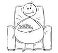 Cartoon of Fat or Overweight Man Sitting on Armchair, Watching Tv and Eating Royalty Free Stock Photo