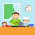 Father cooking with children in kitchen