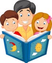 Cartoon father reading with his children