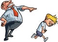 Cartoon father scolding unhappy boy