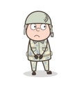 Cartoon Fearful Army Officer Face Expression Vector Illustration