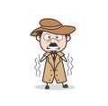 Cartoon Fearful Detective Face Expression Vector Illustration
