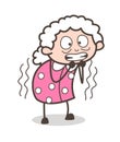 Cartoon Fearful Old Woman Face Expression Vector Illustration