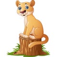 Cartoon feline sitting on tree stump