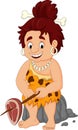 Cartoon female caveman holding meat