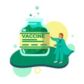 Cartoon female character inventing vaccine vector illustration