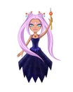 Cartoon girl character with a magic wand and pink hair. Royalty Free Stock Photo