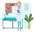 Cartoon female doctor in the medical office holding a blank clipboard. Health protection concept Royalty Free Stock Photo